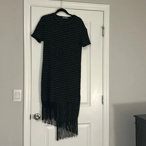 Zara Trafaluc black and white stripe fringe dress